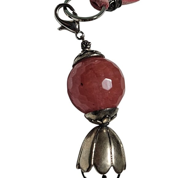 Boho Pink Beaded Silver Tone Strawberry Flower Charm Necklace Fashion Jewelry - Picture 5 of 8